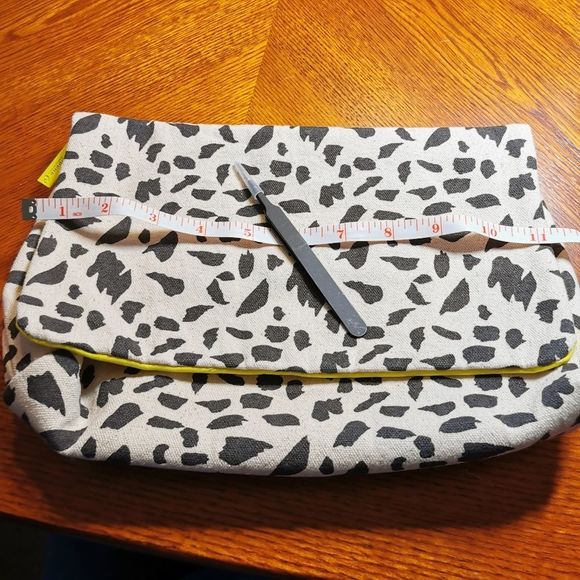 Creme and Black Animal Print Makeup Travel Bag with Neon Yellow Interior - Picture 8 of 11